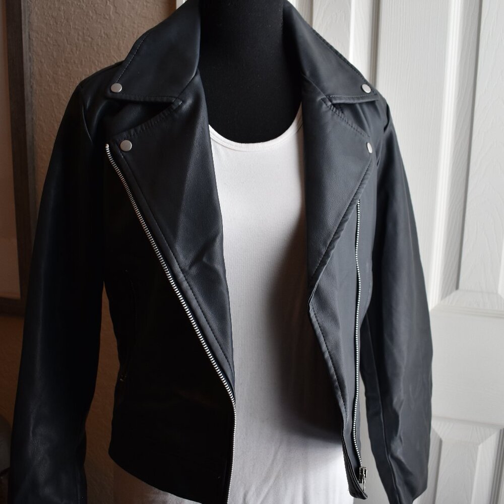 Charcoal gray faux leather jacket